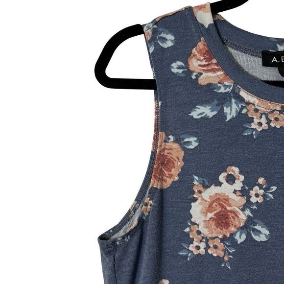 A. Byer rose floral on blue print simple sleeveless A-line dress L - Picture 2 of 6
